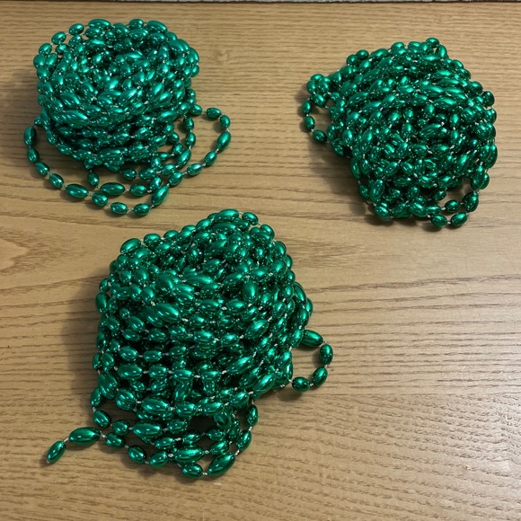 Vintage Christmas Bead Garland Green 18' Foot Strings Lot of 3 MCM Plastic Beads - Picture 1 of 4